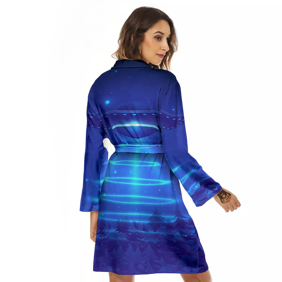 Unidentified Flying Object Blue Print Women's Robe-grizzshop