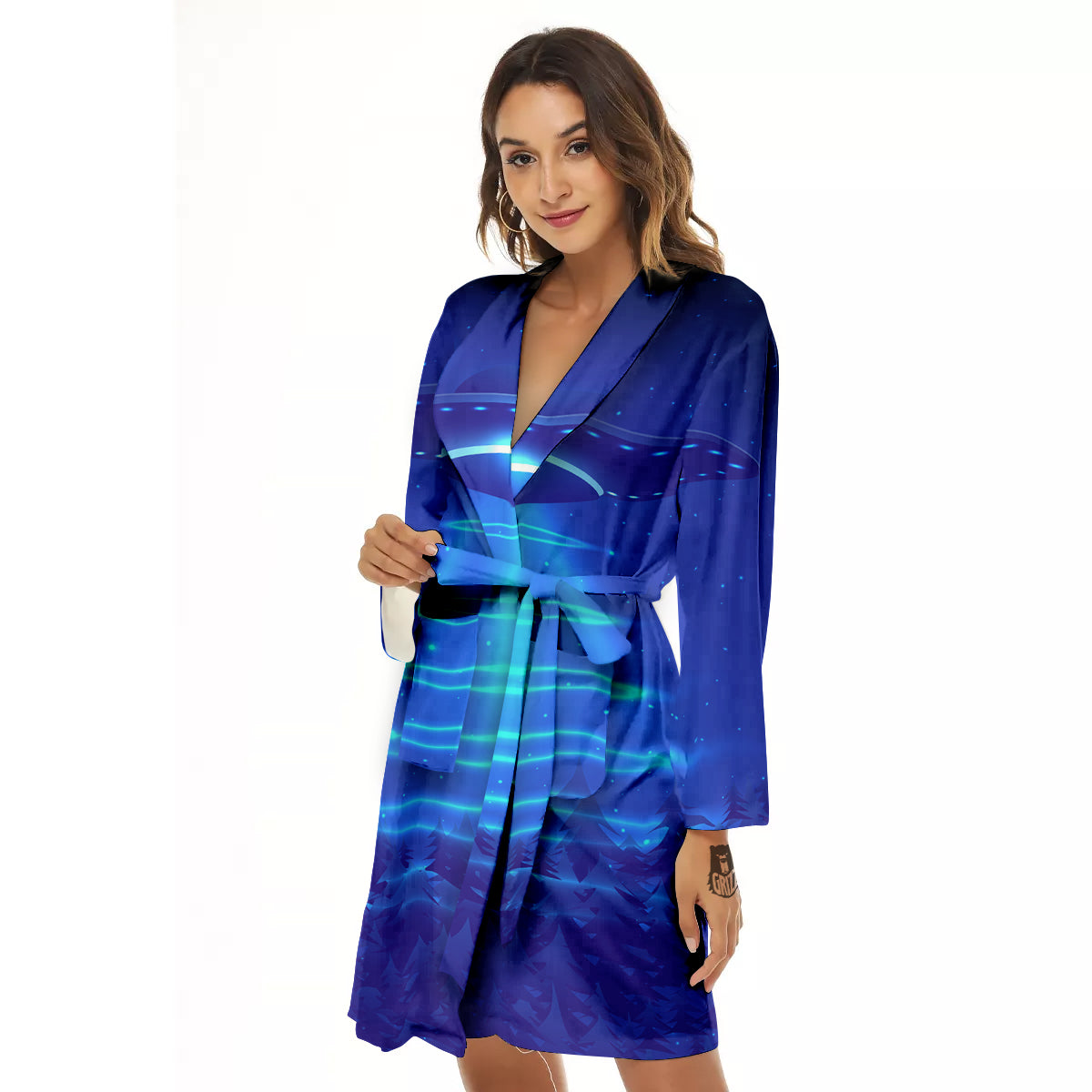 Unidentified Flying Object Blue Print Women's Robe-grizzshop