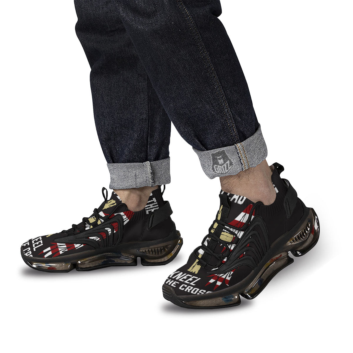 United We Stand American Flag Print Black Gym Shoes-grizzshop