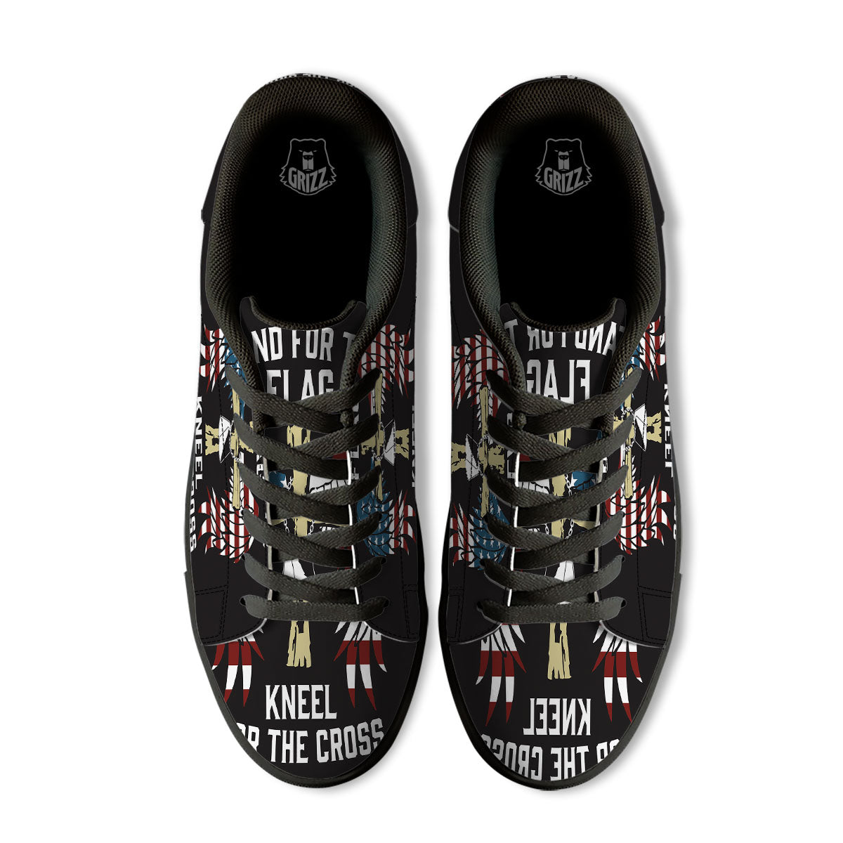 United We Stand American Flag Print Black Low Top Sneakers-grizzshop