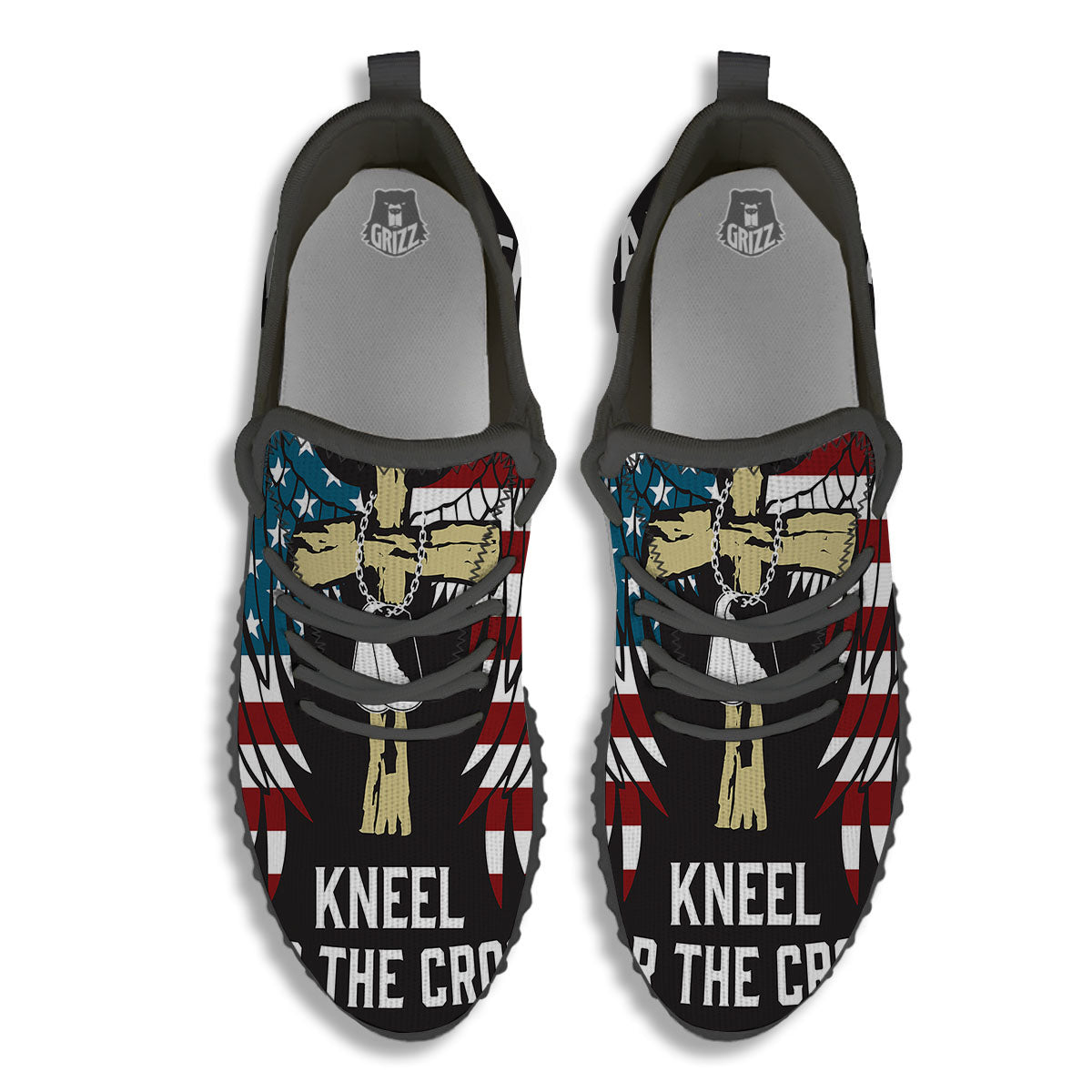 United We Stand American Flag Print Black Walking Shoes-grizzshop