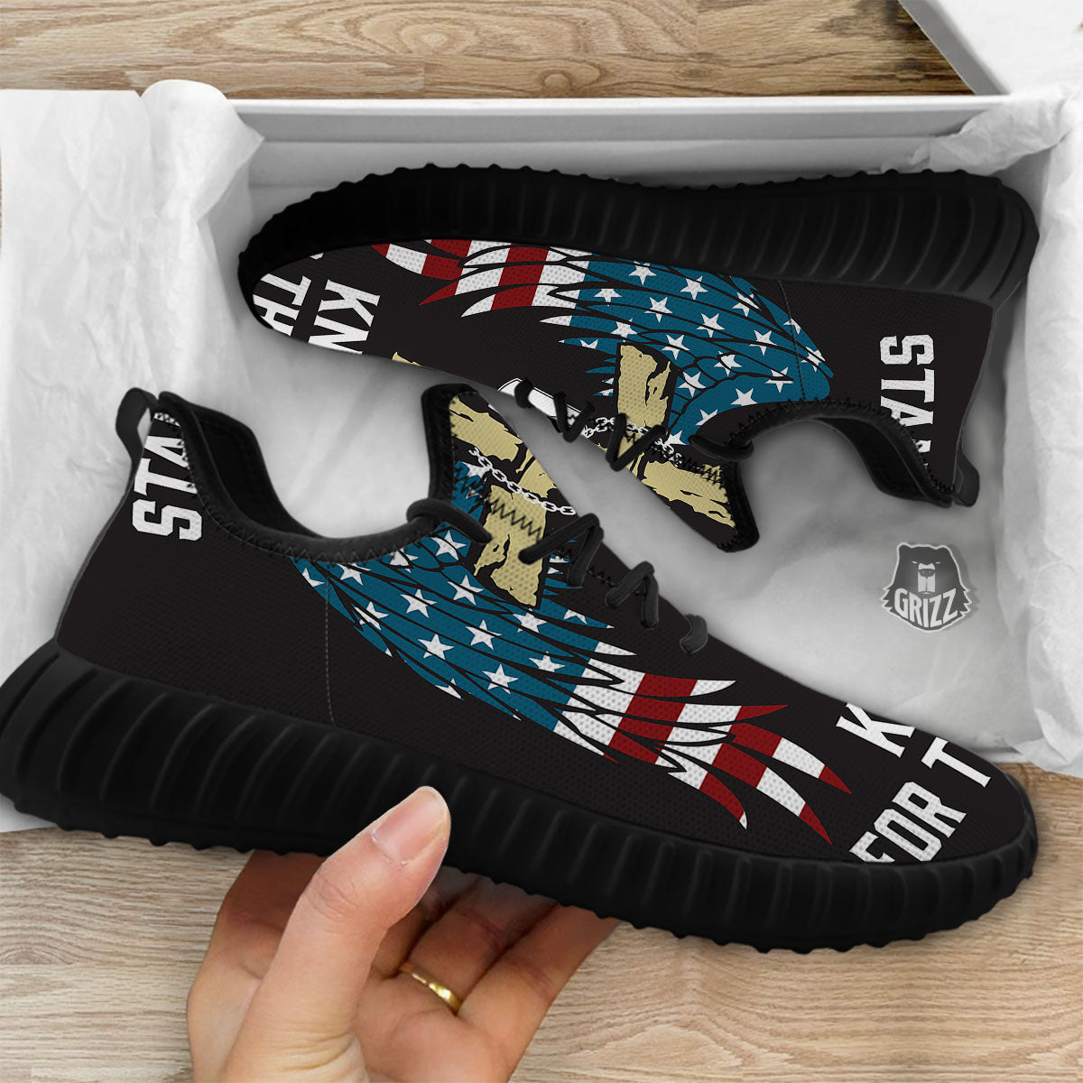 United We Stand American Flag Print Black Walking Shoes-grizzshop