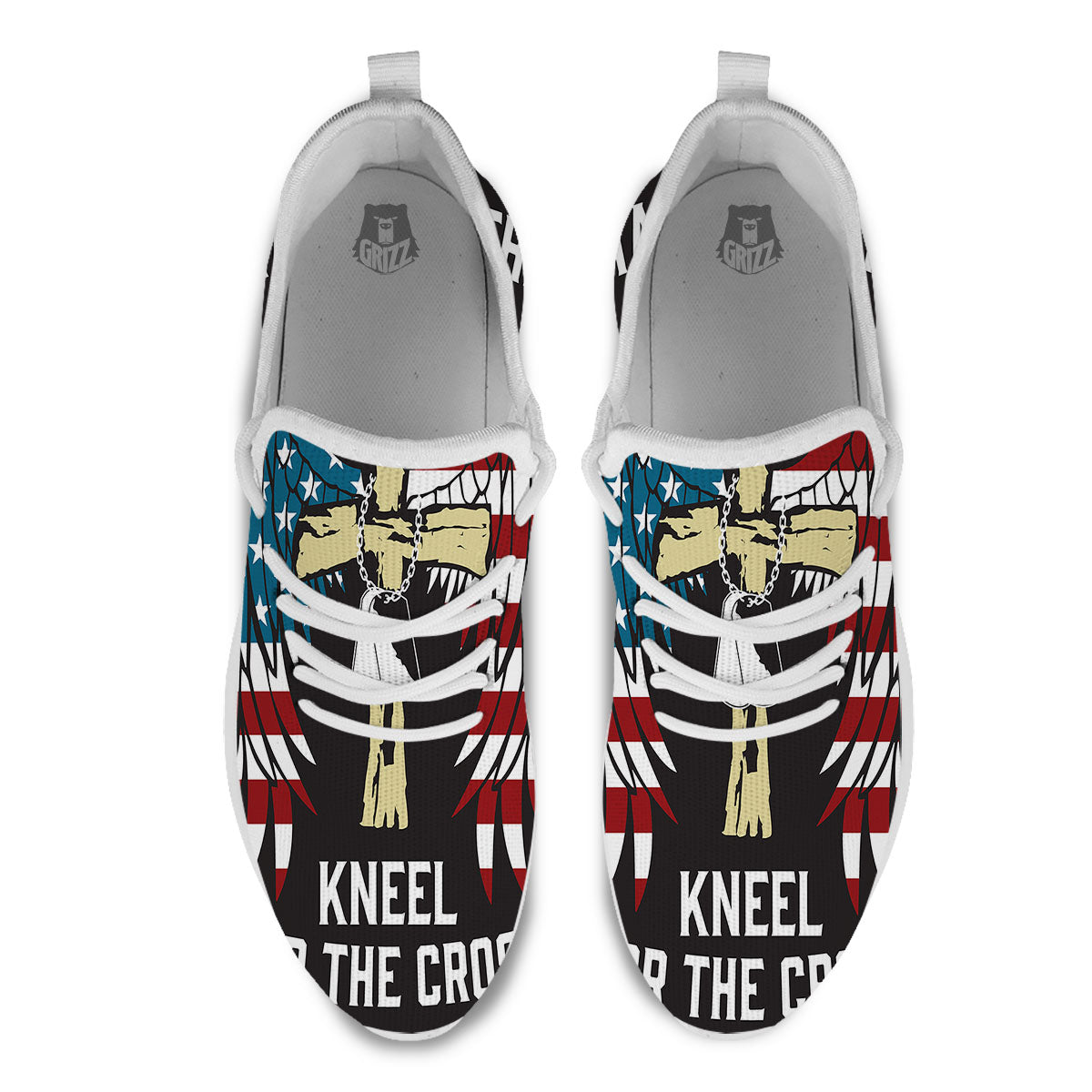United We Stand American Flag Print White Athletic Shoes-grizzshop