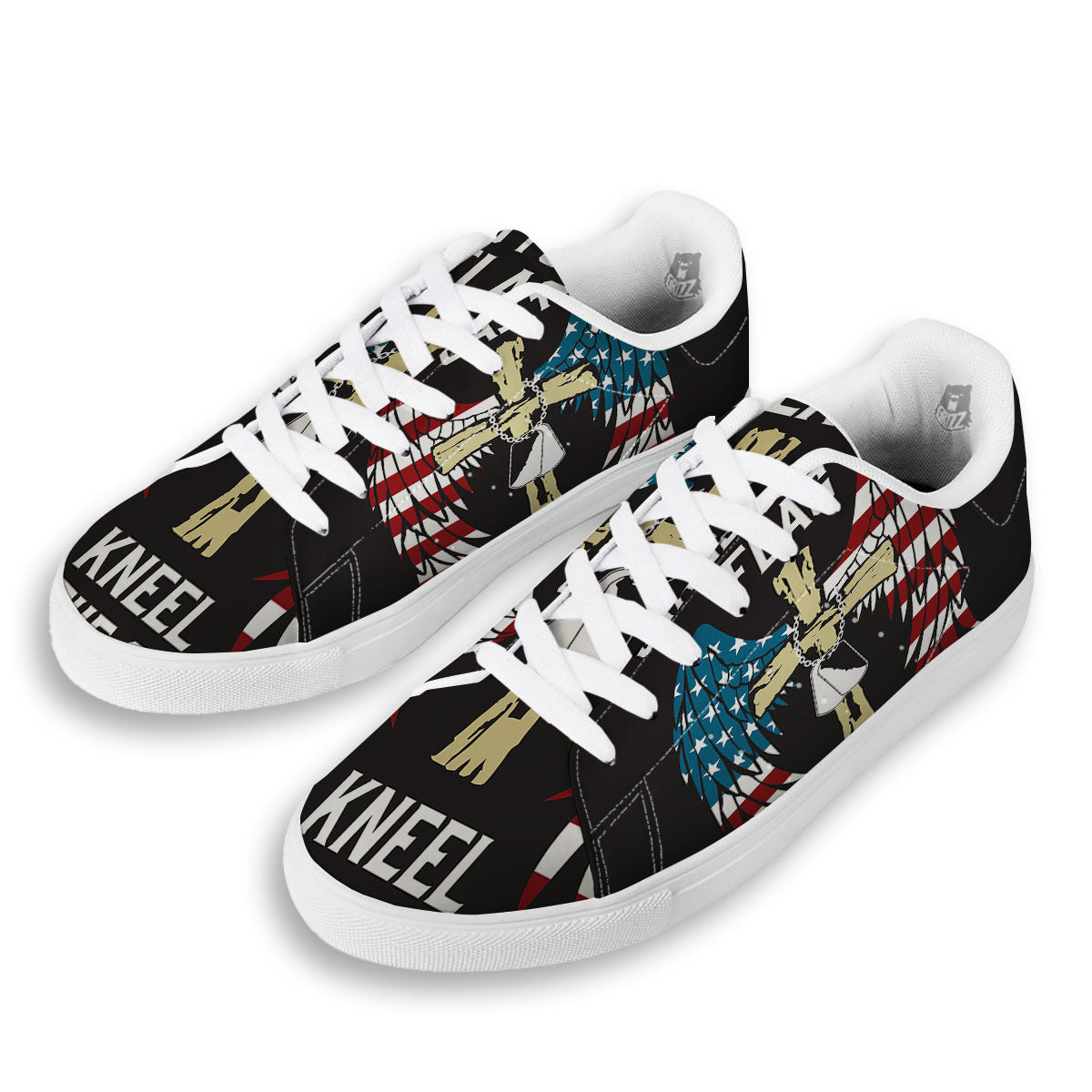 United We Stand American Flag Print White Low Top Sneakers-grizzshop
