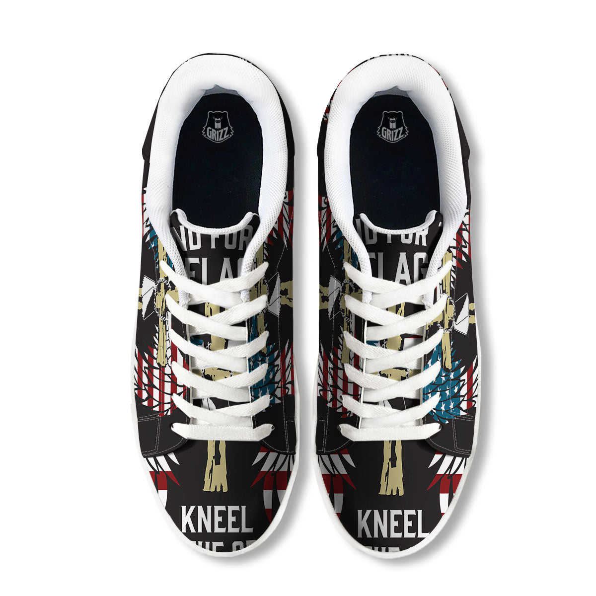 United We Stand American Flag Print White Low Top Sneakers-grizzshop