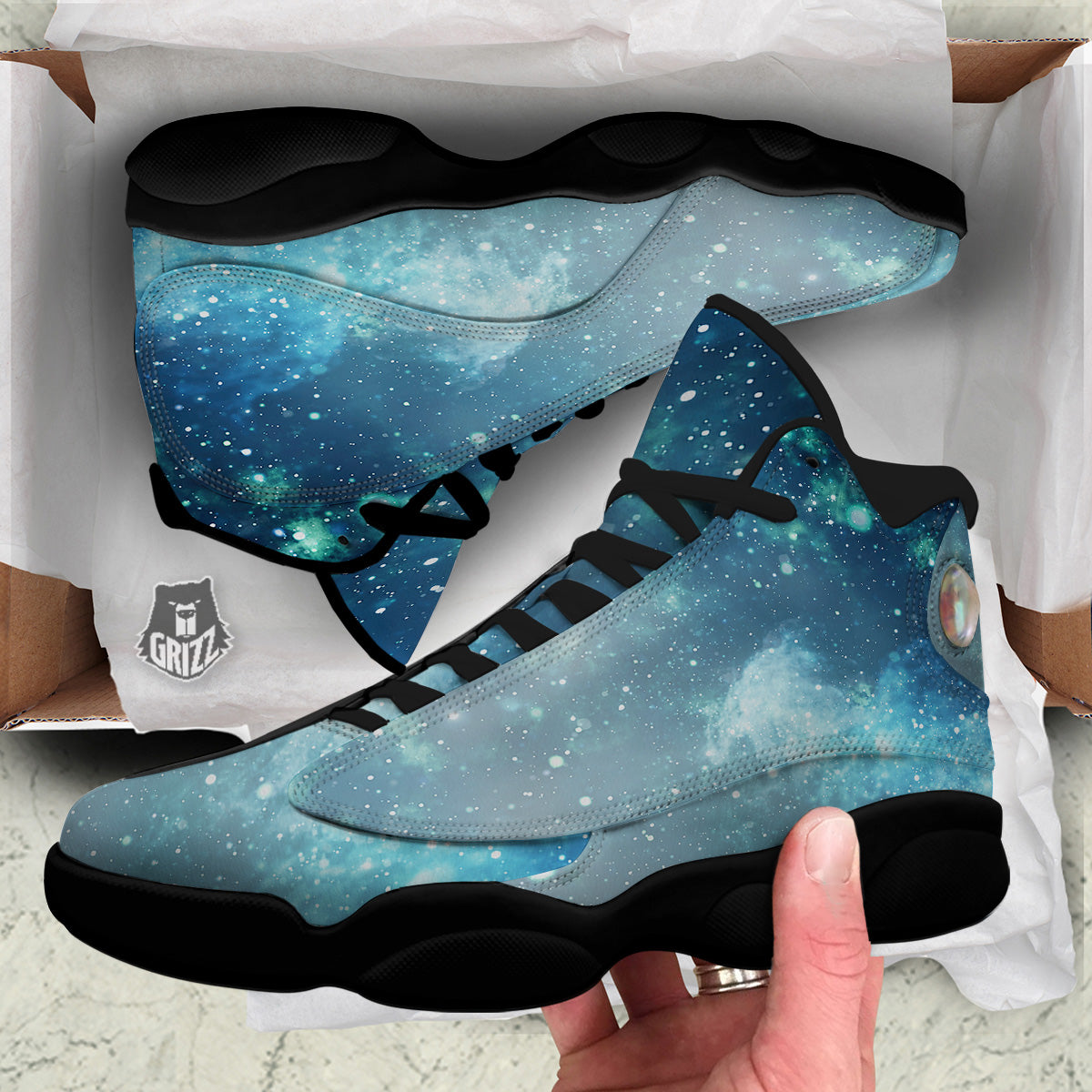 Universe Galaxy Space Blue Sky Print Black Basketball Shoes-grizzshop