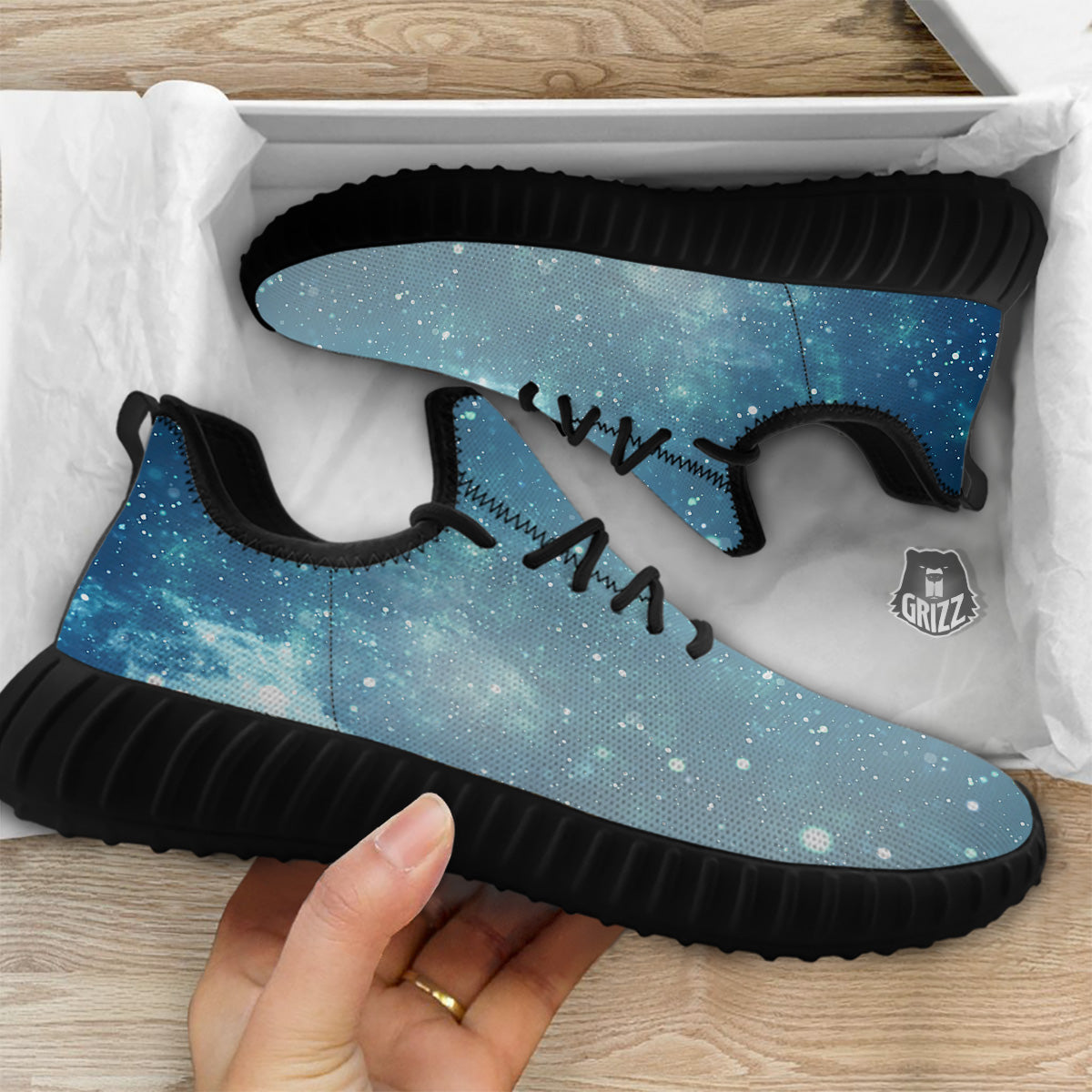 Universe Galaxy Space Blue Sky Print Black Walking Shoes-grizzshop
