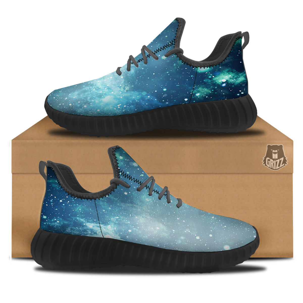Universe Galaxy Space Blue Sky Print Black Walking Shoes-grizzshop