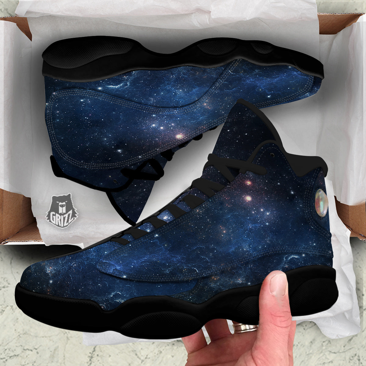 Universe Galaxy Space Dark Nebula Print Black Basketball Shoes-grizzshop