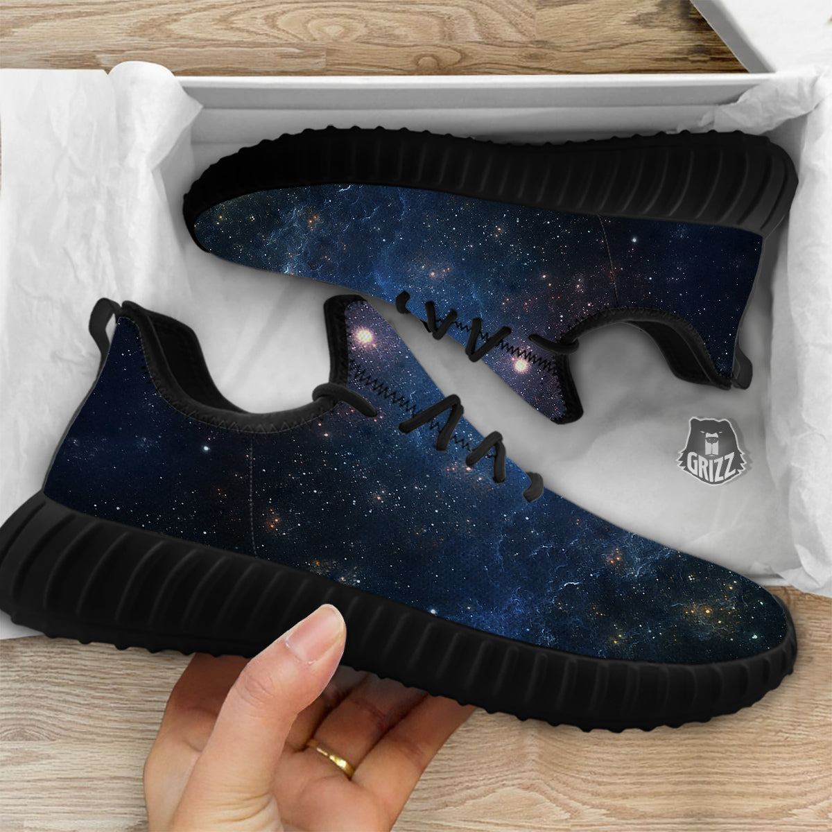 Universe Galaxy Space Dark Nebula Print Black Walking Shoes-grizzshop