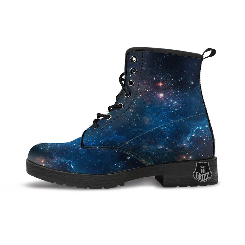 Universe Galaxy Space Dark Nebula Print Leather Boots-grizzshop