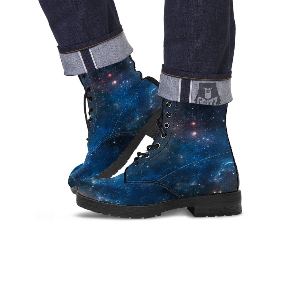 Universe Galaxy Space Dark Nebula Print Leather Boots-grizzshop