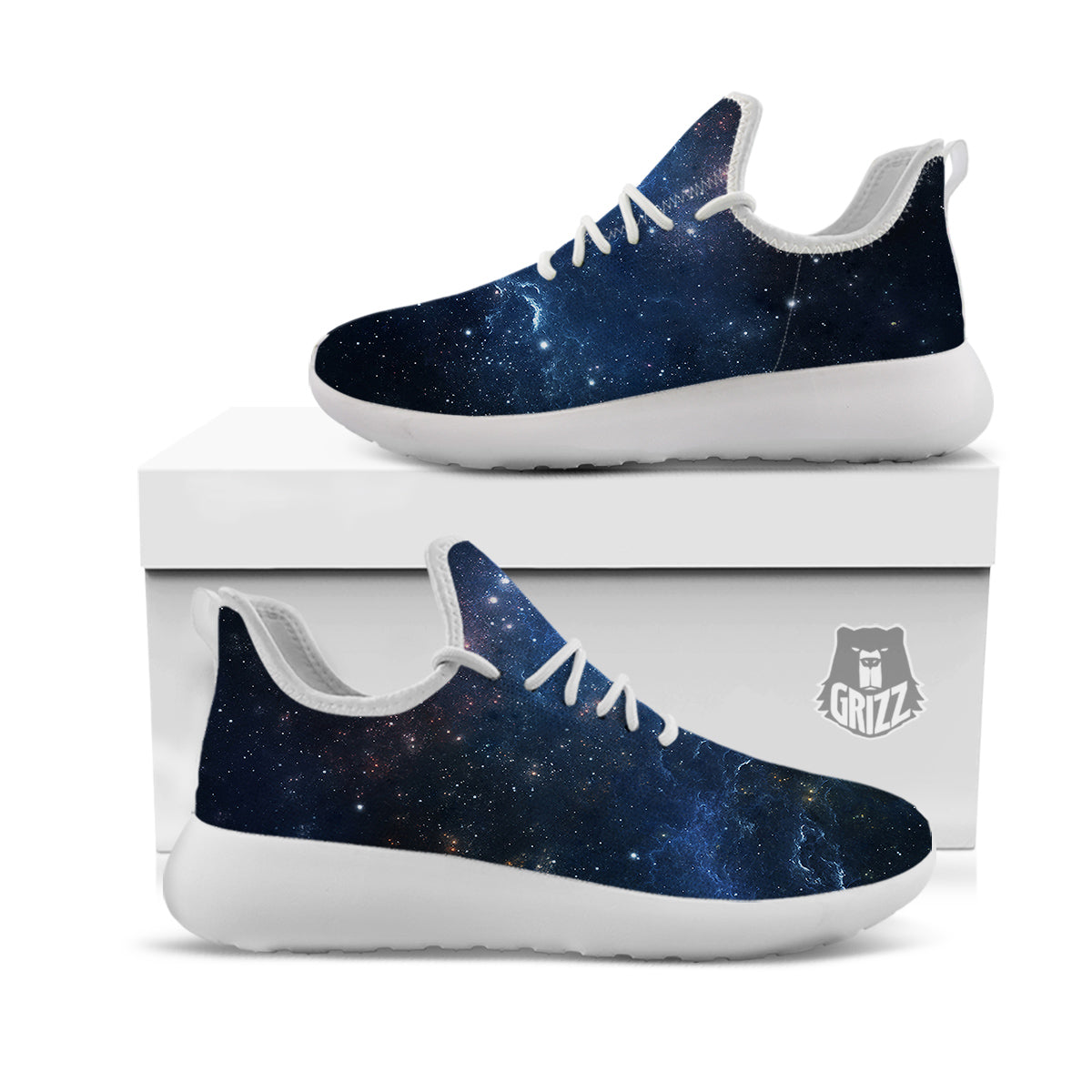 Universe Galaxy Space Dark Nebula Print White Athletic Shoes-grizzshop