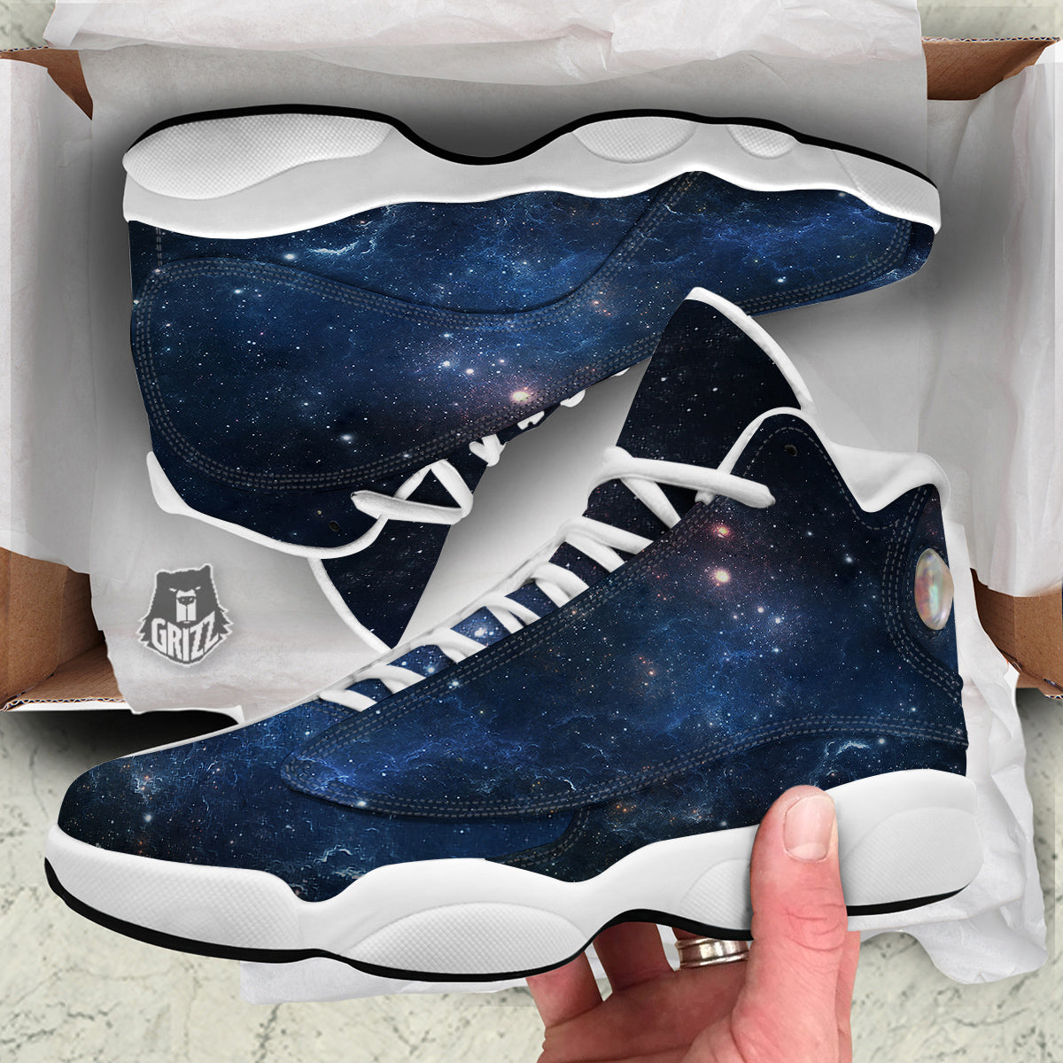 Universe Galaxy Space Dark Nebula Print White Basketball Shoes-grizzshop