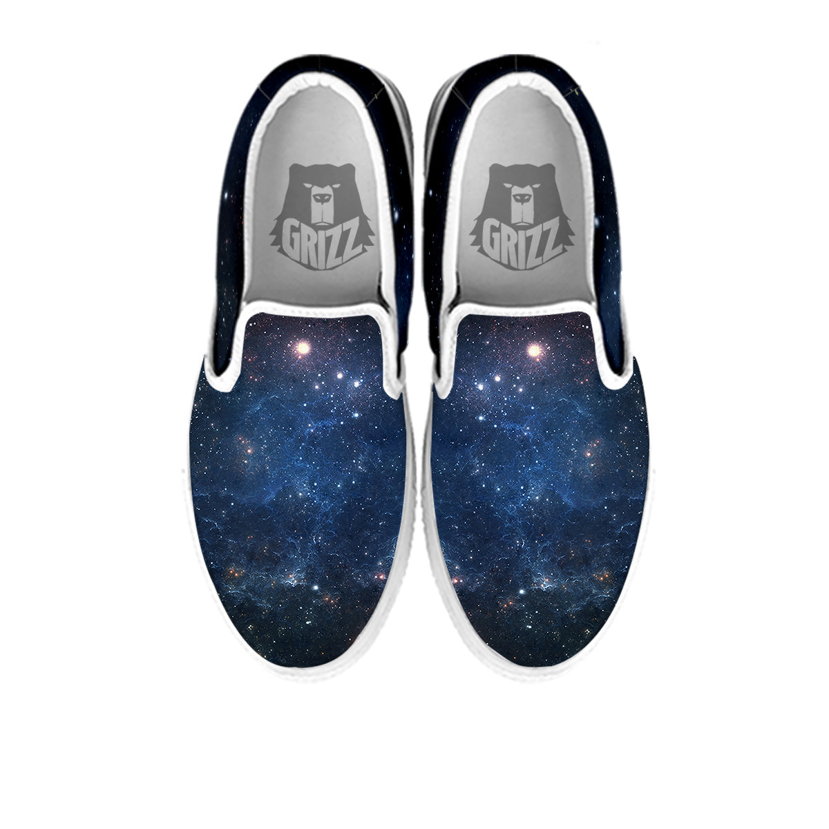 Universe Galaxy Space Dark Nebula Print White Slip On Shoes-grizzshop