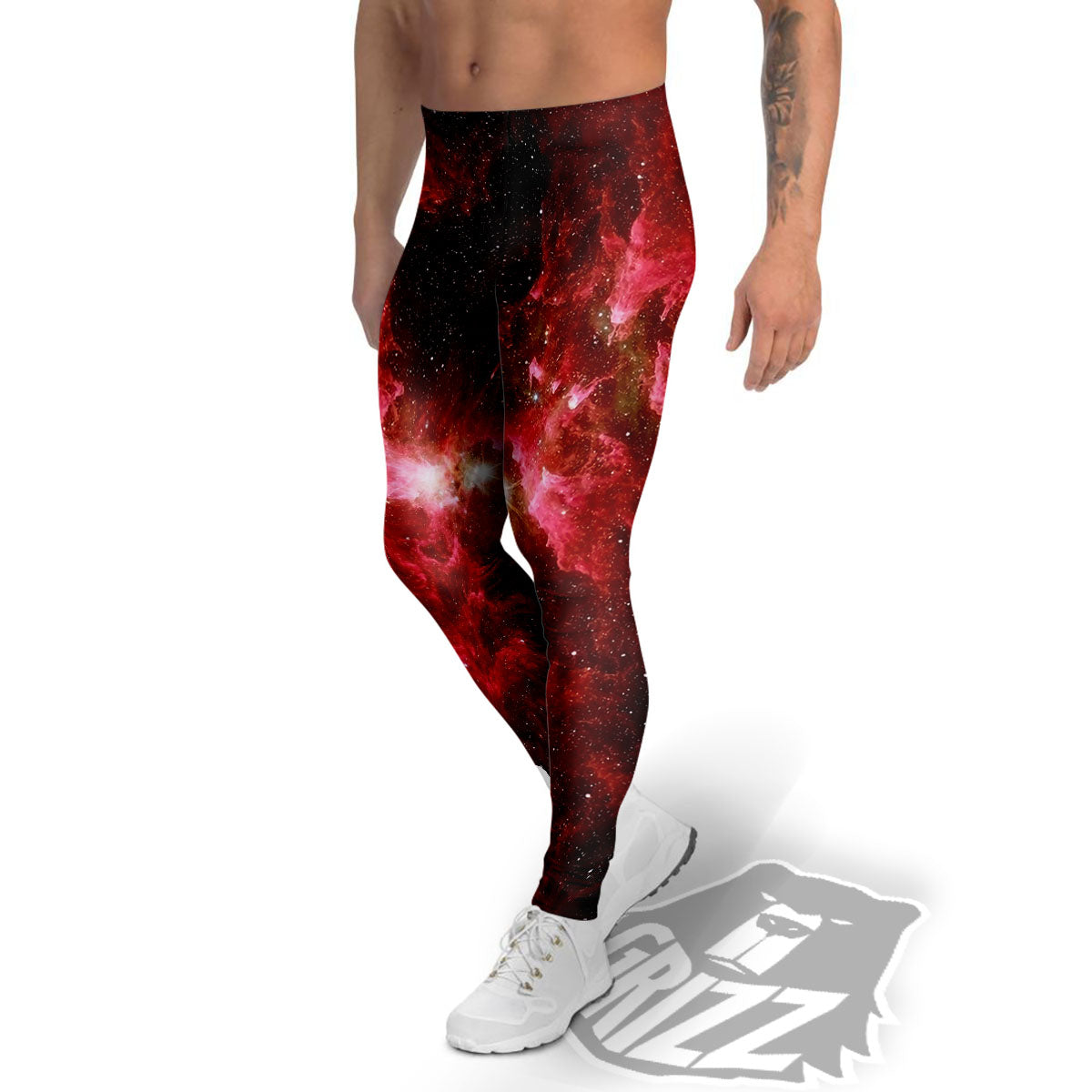 Universe Galaxy Space Red Stardust Print Men's Leggings-grizzshop