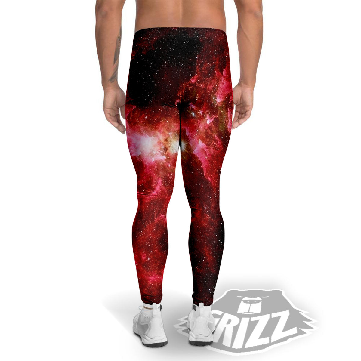 Universe Galaxy Space Red Stardust Print Men's Leggings-grizzshop