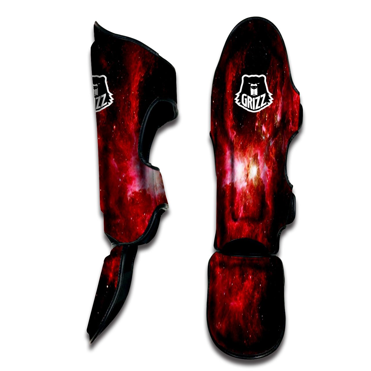 Universe Galaxy Space Red Stardust Print Muay Thai Shin Guards-grizzshop