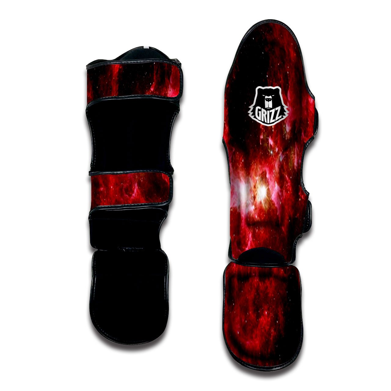 Universe Galaxy Space Red Stardust Print Muay Thai Shin Guards-grizzshop
