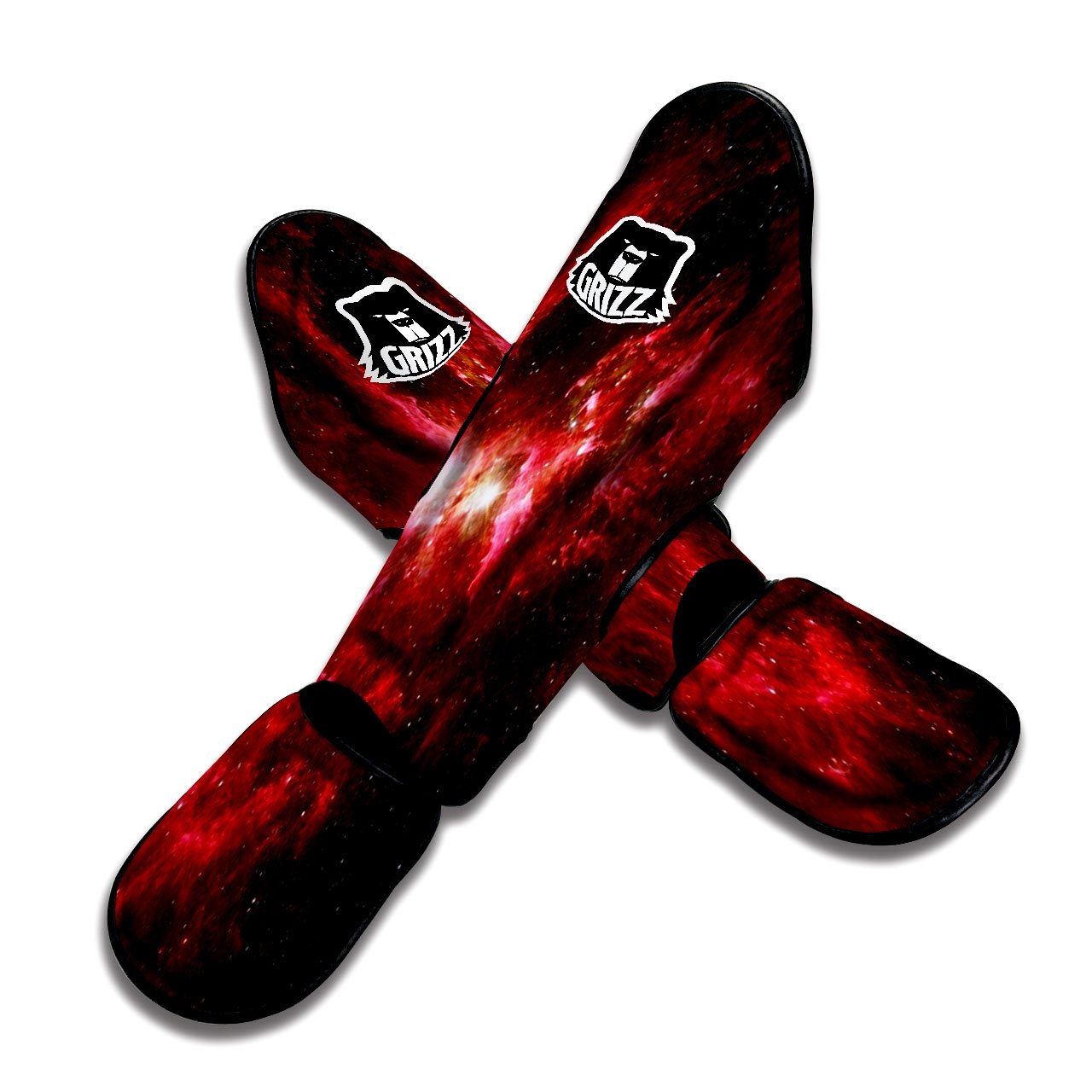 Universe Galaxy Space Red Stardust Print Muay Thai Shin Guards-grizzshop