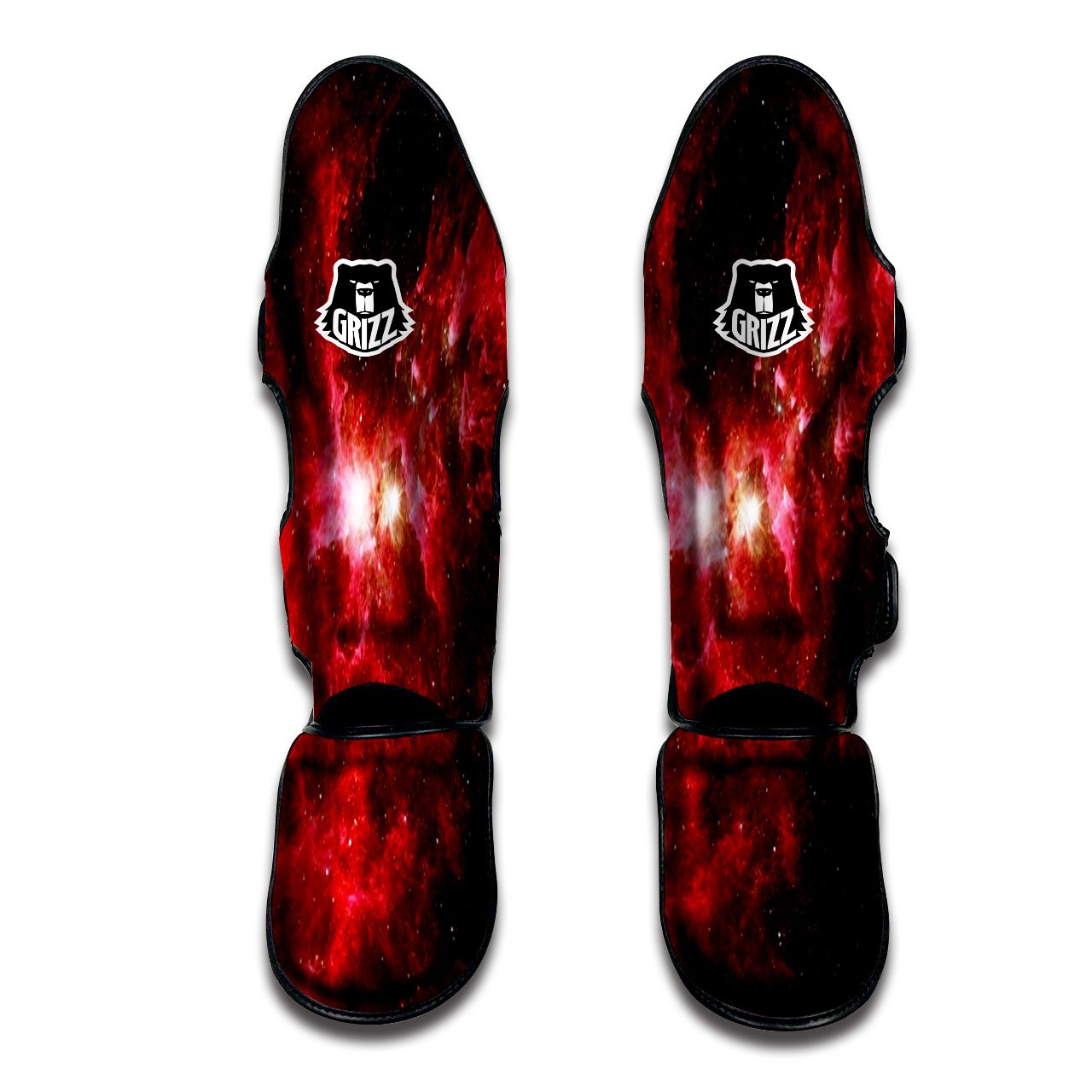 Universe Galaxy Space Red Stardust Print Muay Thai Shin Guards-grizzshop