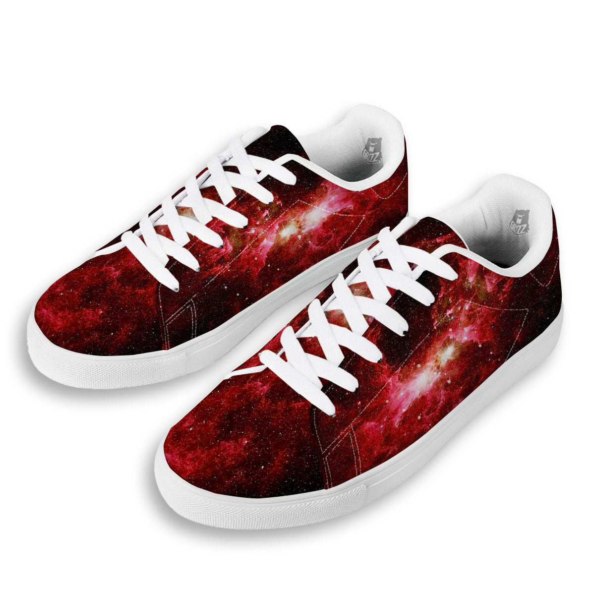 Universe Galaxy Space Red Stardust Print White Low Top Sneakers-grizzshop