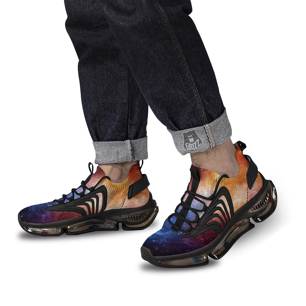 Universe Galaxy Space Teal Orange Print Black Gym Shoes-grizzshop