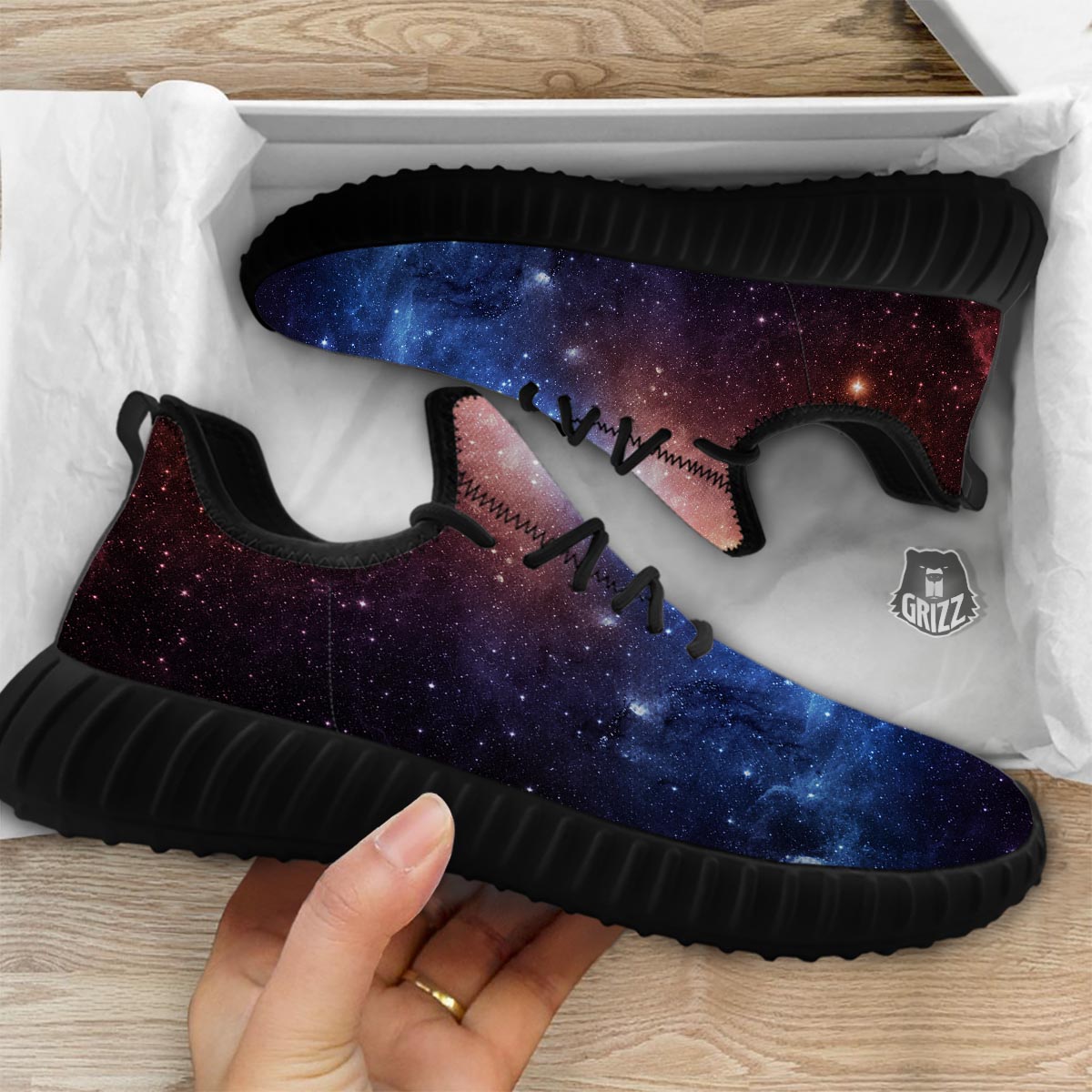 Universe Galaxy Space Teal Orange Print Black Walking Shoes-grizzshop