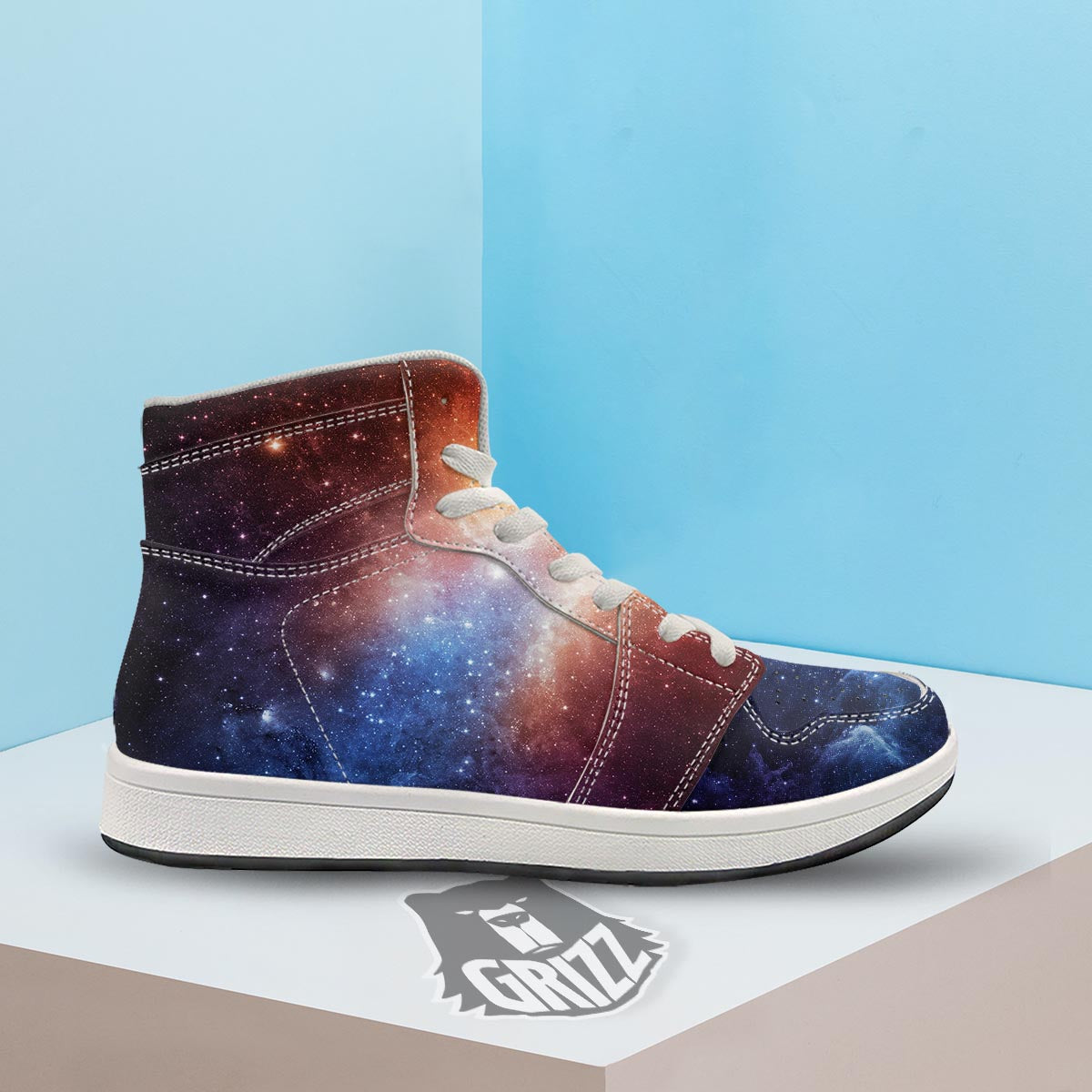 Universe Galaxy Space Teal Orange Print High Top Sneakers-grizzshop