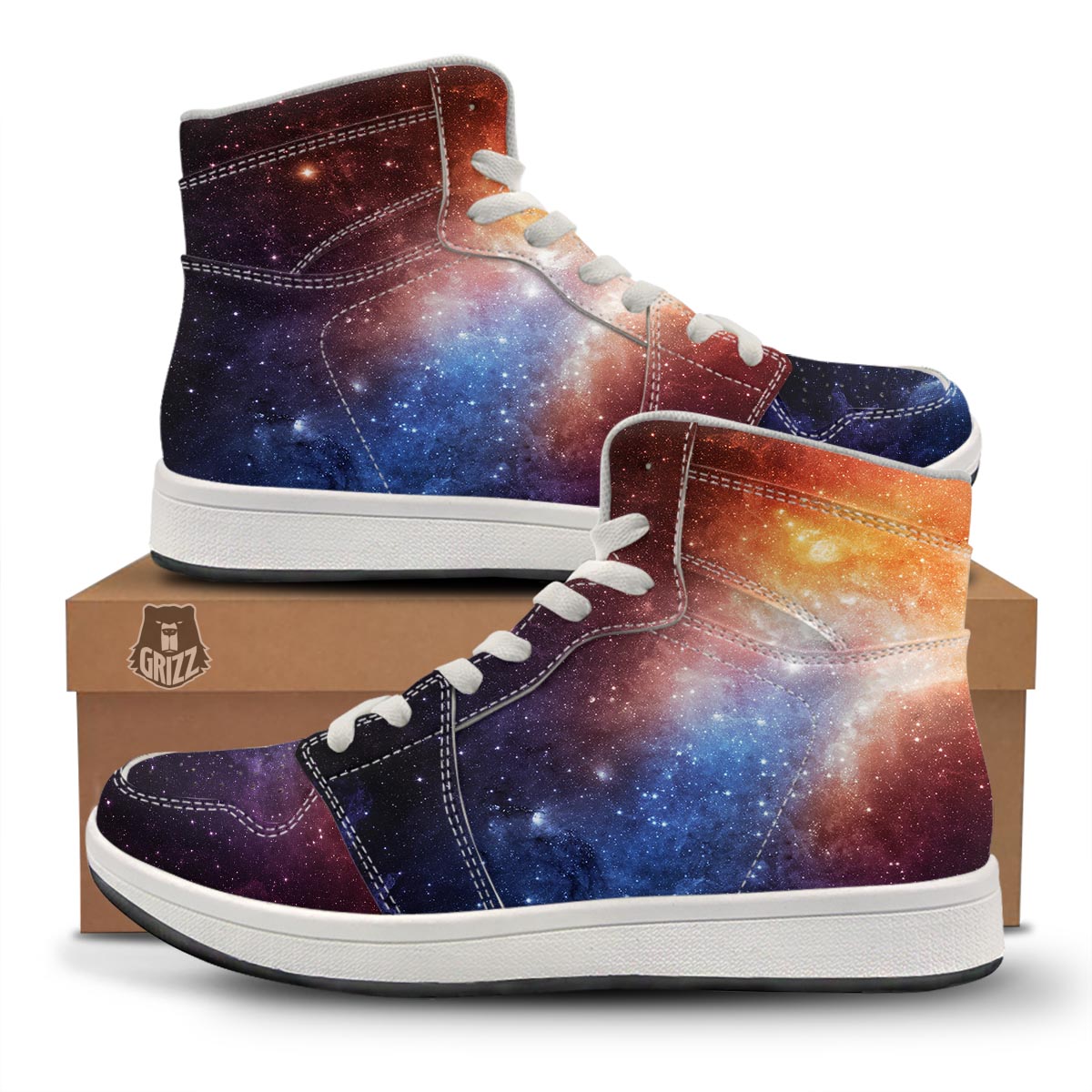 Universe Galaxy Space Teal Orange Print High Top Sneakers-grizzshop
