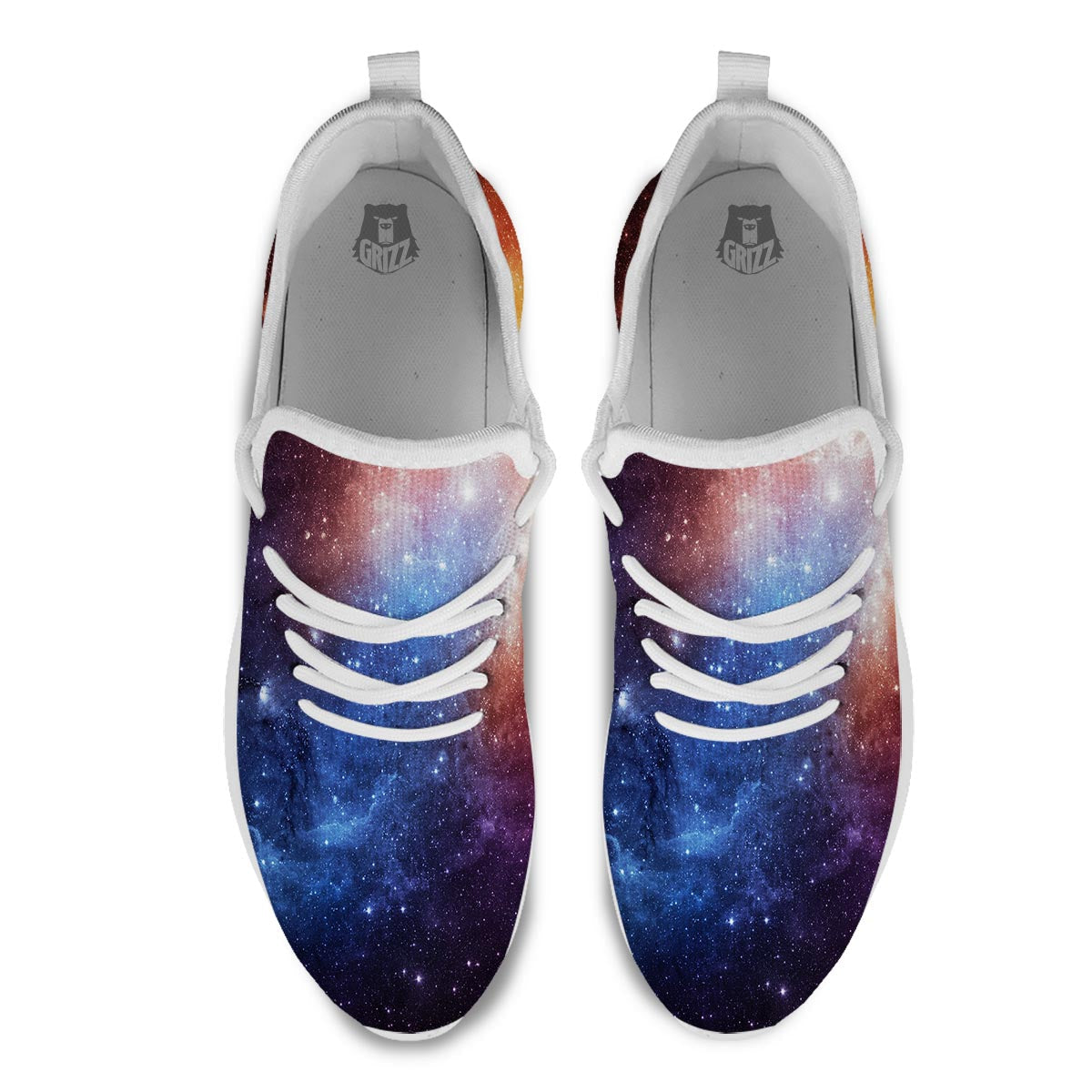 Universe Galaxy Space Teal Orange Print White Athletic Shoes-grizzshop