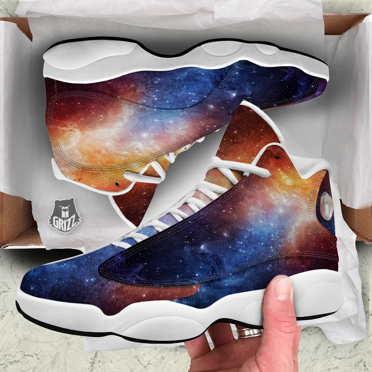 Universe Galaxy Space Teal Orange Print White Basketball Shoes-grizzshop