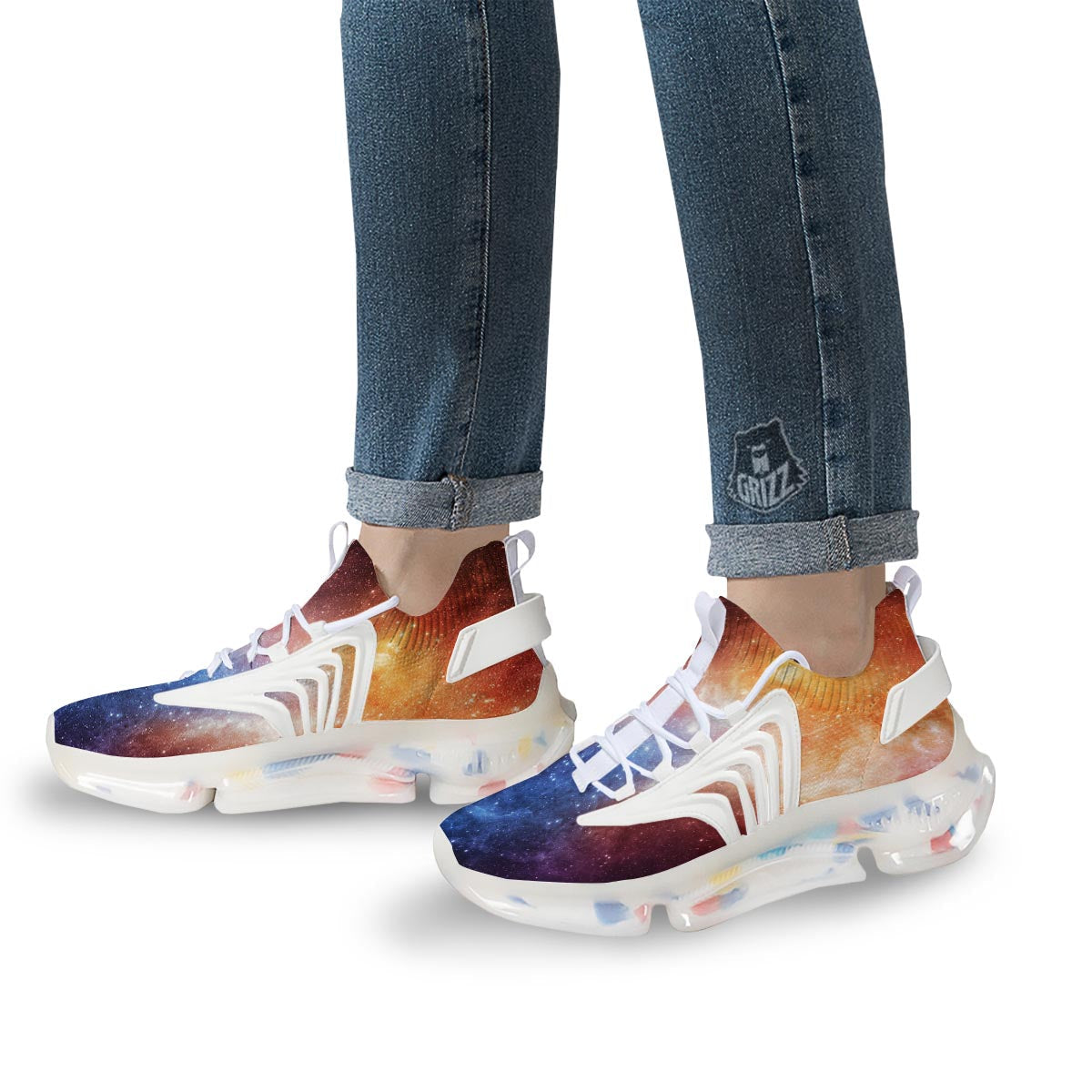 Universe Galaxy Space Teal Orange Print White Gym Shoes-grizzshop