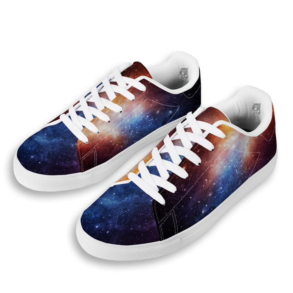 Universe Galaxy Space Teal Orange Print White Low Top Sneakers-grizzshop