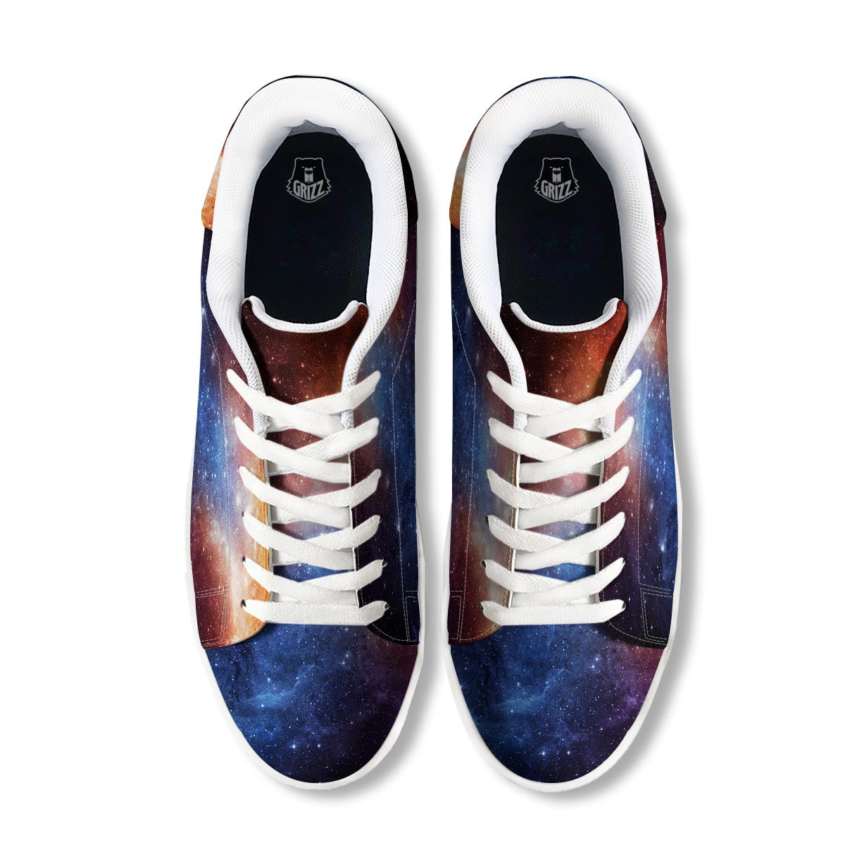 Universe Galaxy Space Teal Orange Print White Low Top Sneakers-grizzshop