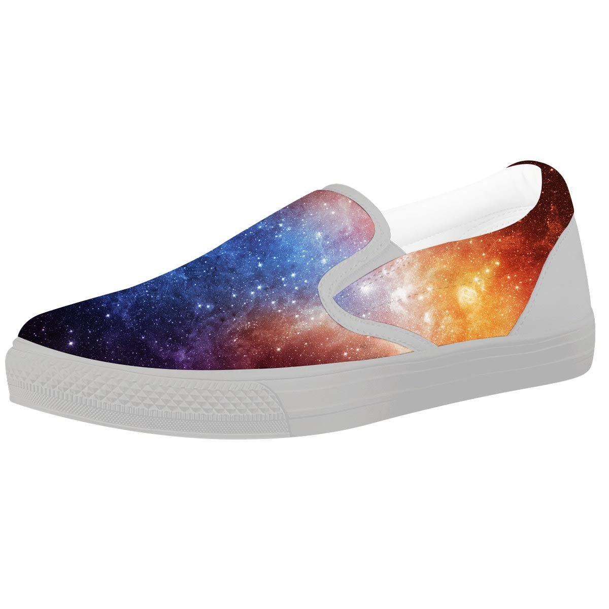 Universe Galaxy Space Teal Orange Print White Slip On Shoes-grizzshop