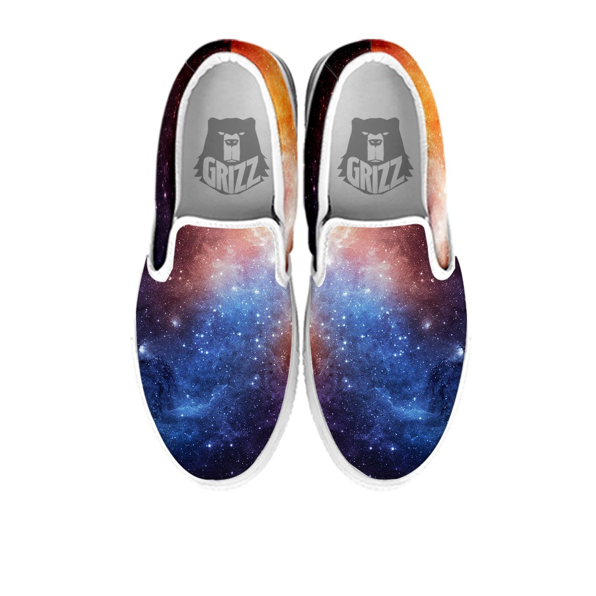 Universe Galaxy Space Teal Orange Print White Slip On Shoes-grizzshop