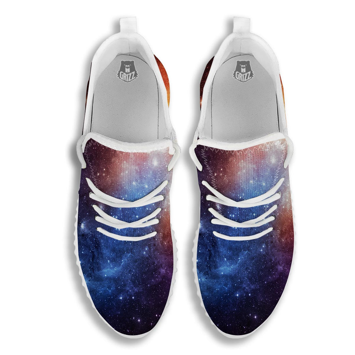 Universe Galaxy Space Teal Orange Print White Walking Shoes-grizzshop