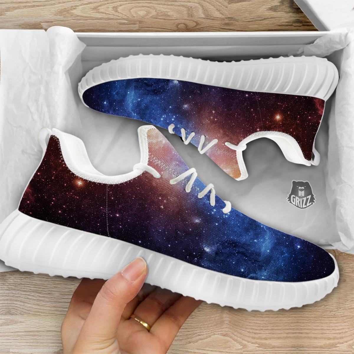 Universe Galaxy Space Teal Orange Print White Walking Shoes-grizzshop