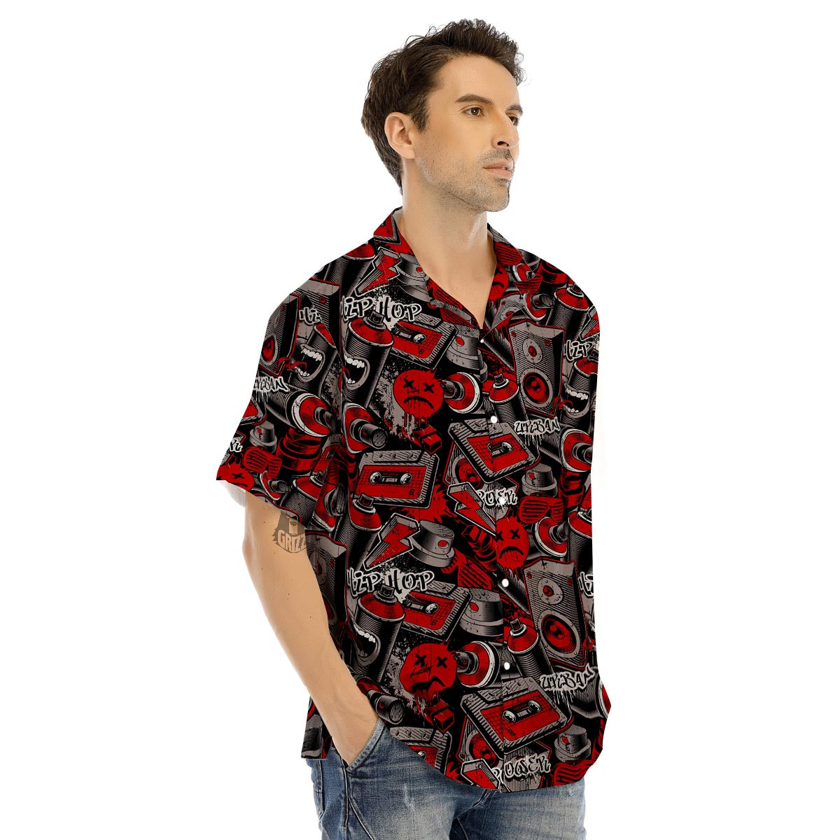 Urban Graffiti HipHop Print Men’s Hawaiian Shirt-grizzshop