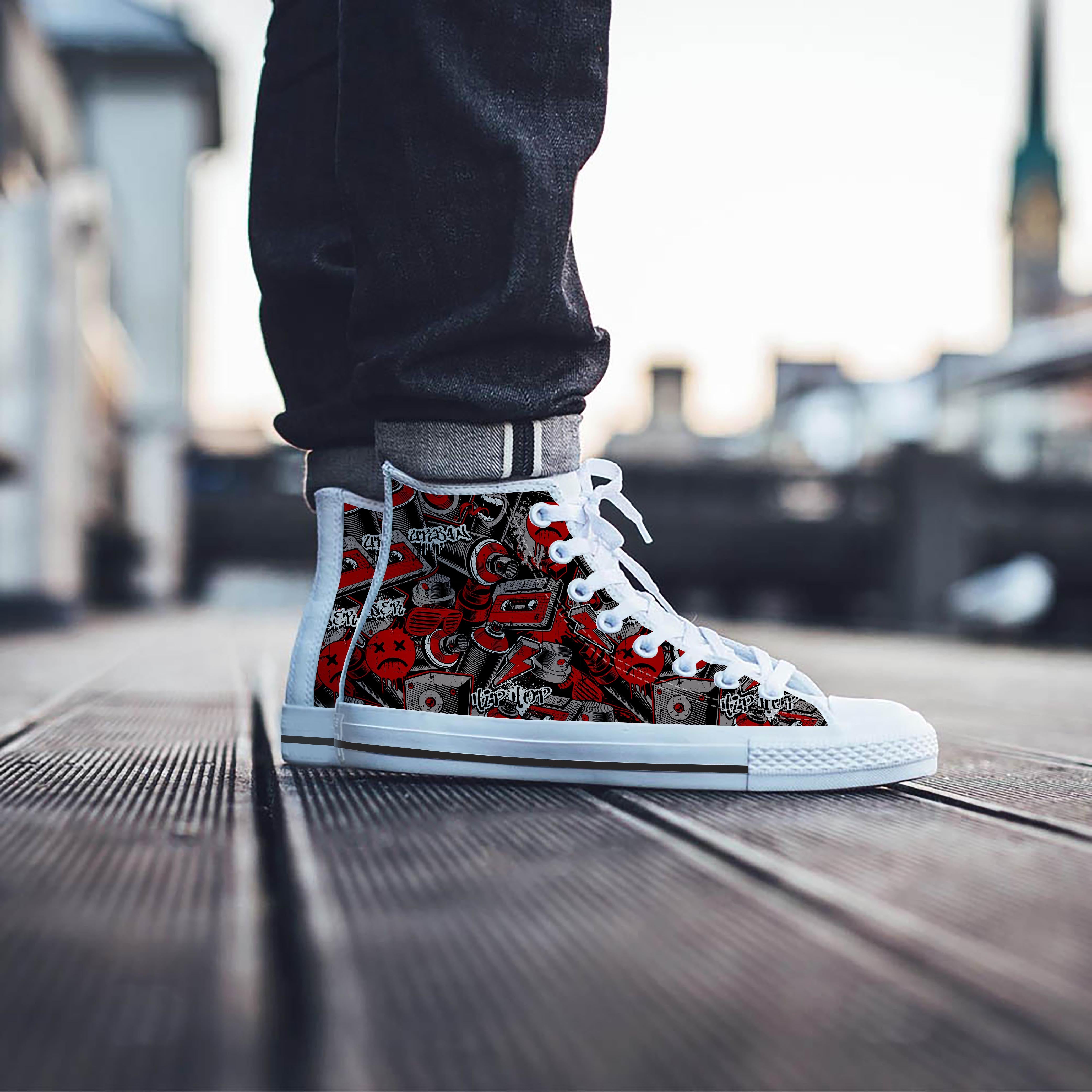 Urban Graffiti HipHop Print Men's High Top Shoes-grizzshop
