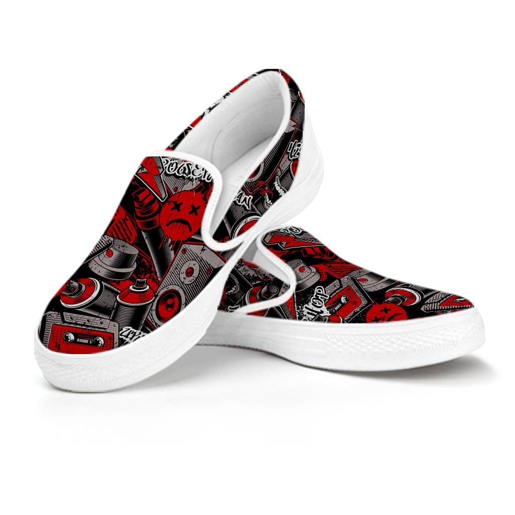 Urban Graffiti HipHop Print Men's Slip On Sneakers-grizzshop