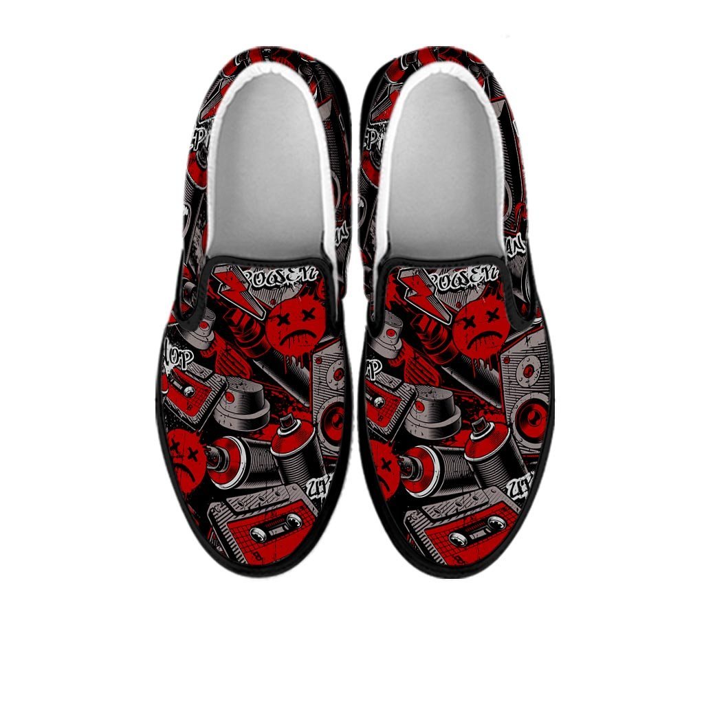 Urban Graffiti HipHop Print Men's Slip On Sneakers-grizzshop