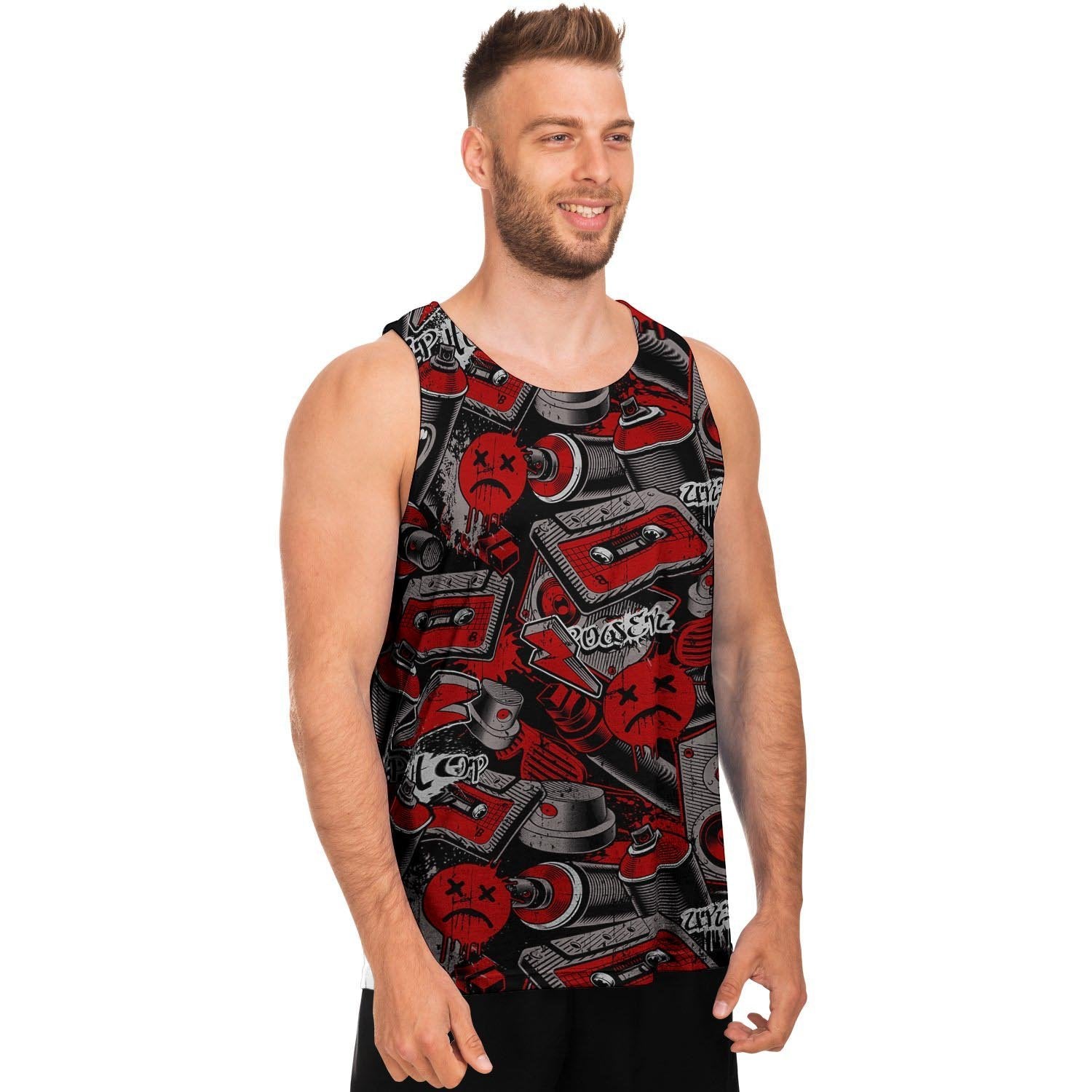 Urban Graffiti HipHop Print Men's Tank Tops-grizzshop