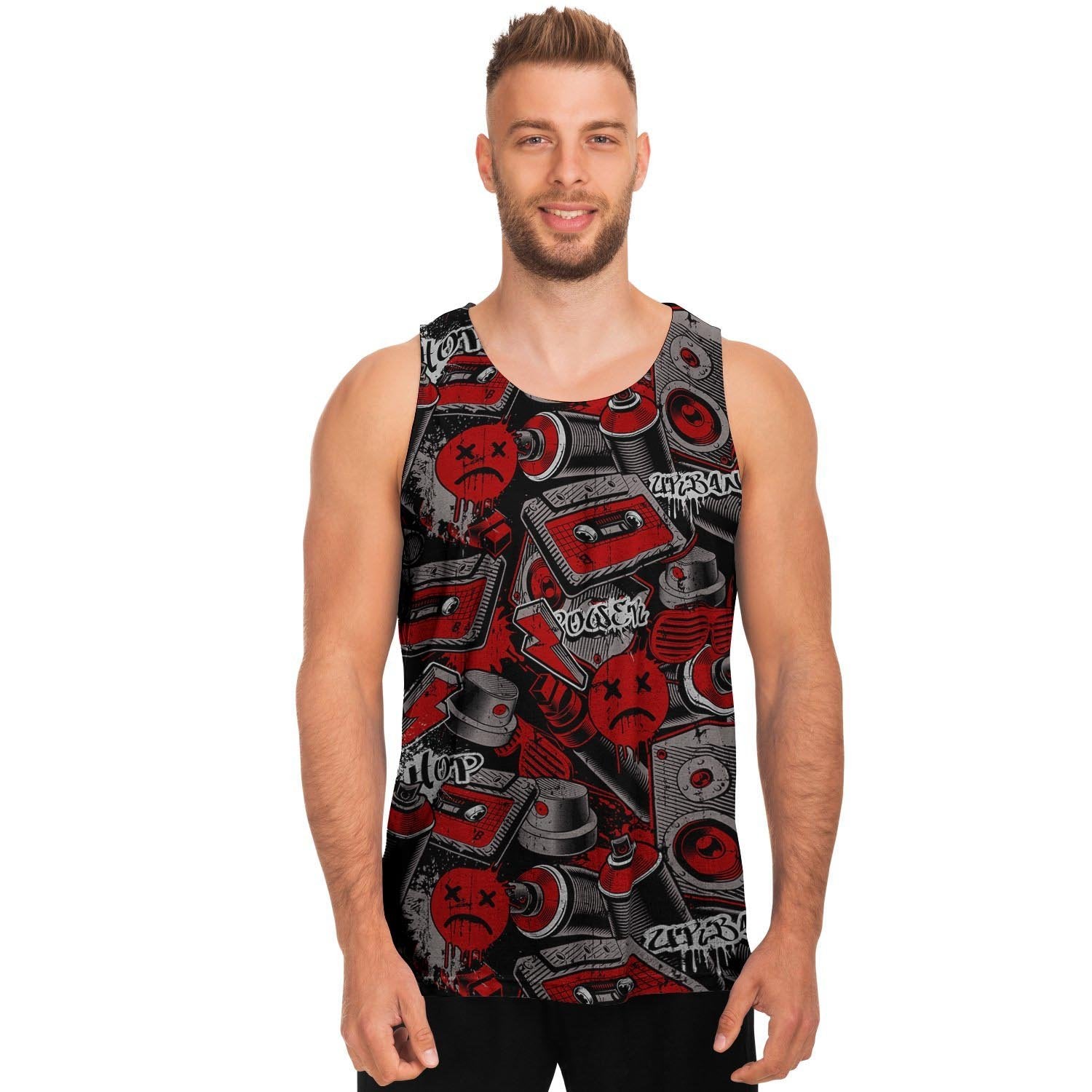 Urban Graffiti HipHop Print Men's Tank Tops-grizzshop