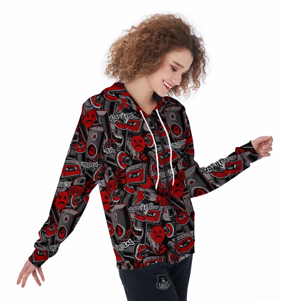 Urban Graffiti HipHop Print Women's Zip Up Hoodie-grizzshop