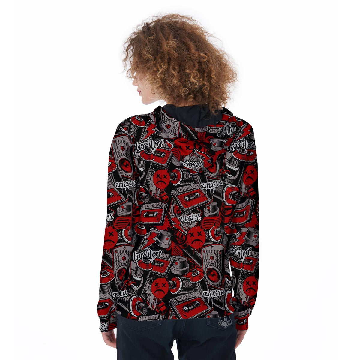 Urban Graffiti HipHop Print Women's Zip Up Hoodie-grizzshop