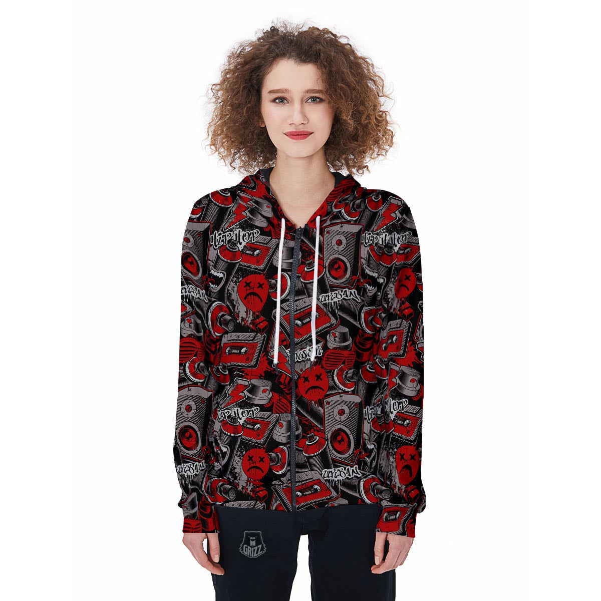 Urban Graffiti HipHop Print Women's Zip Up Hoodie-grizzshop