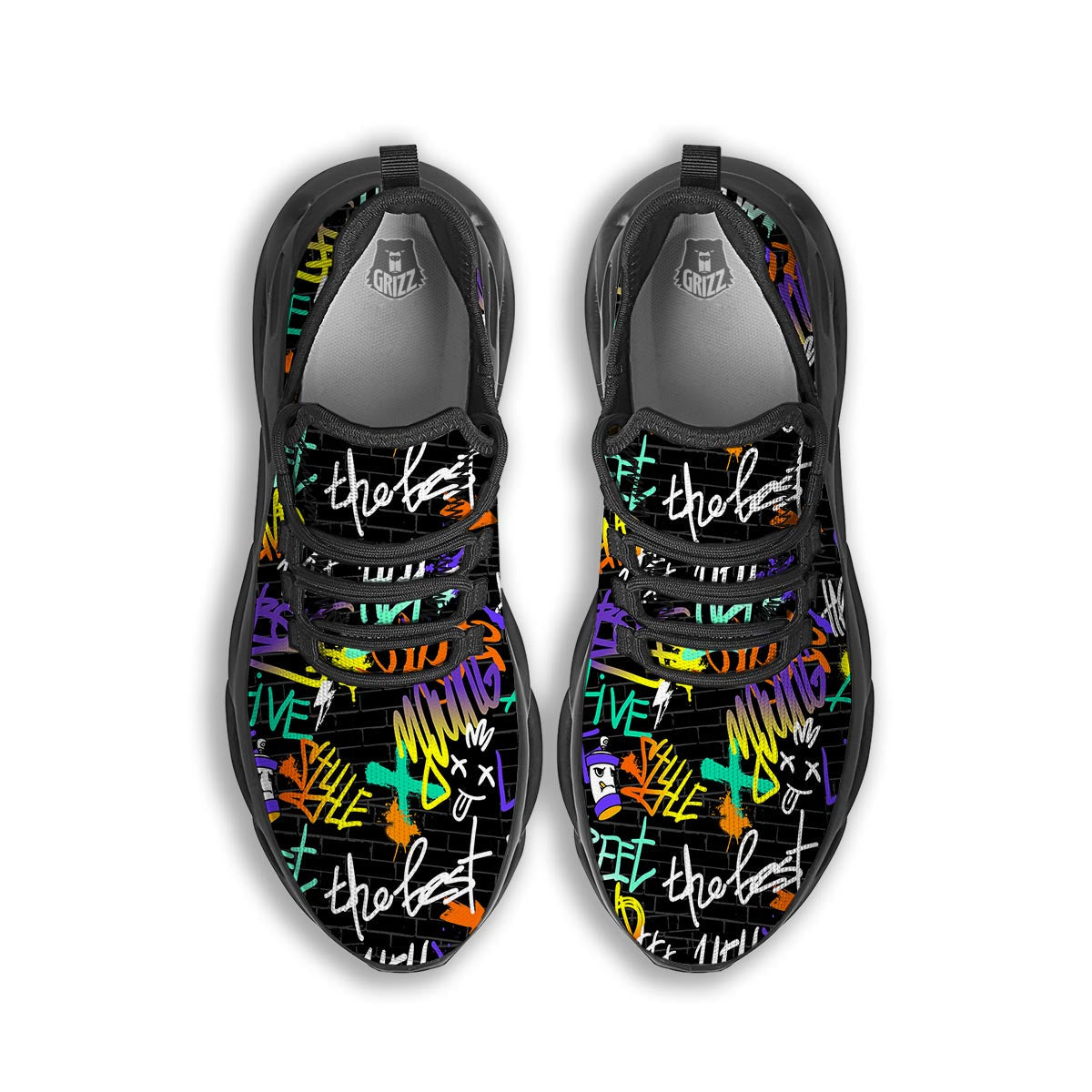 Urban Graffiti Print Black Running Shoes-grizzshop