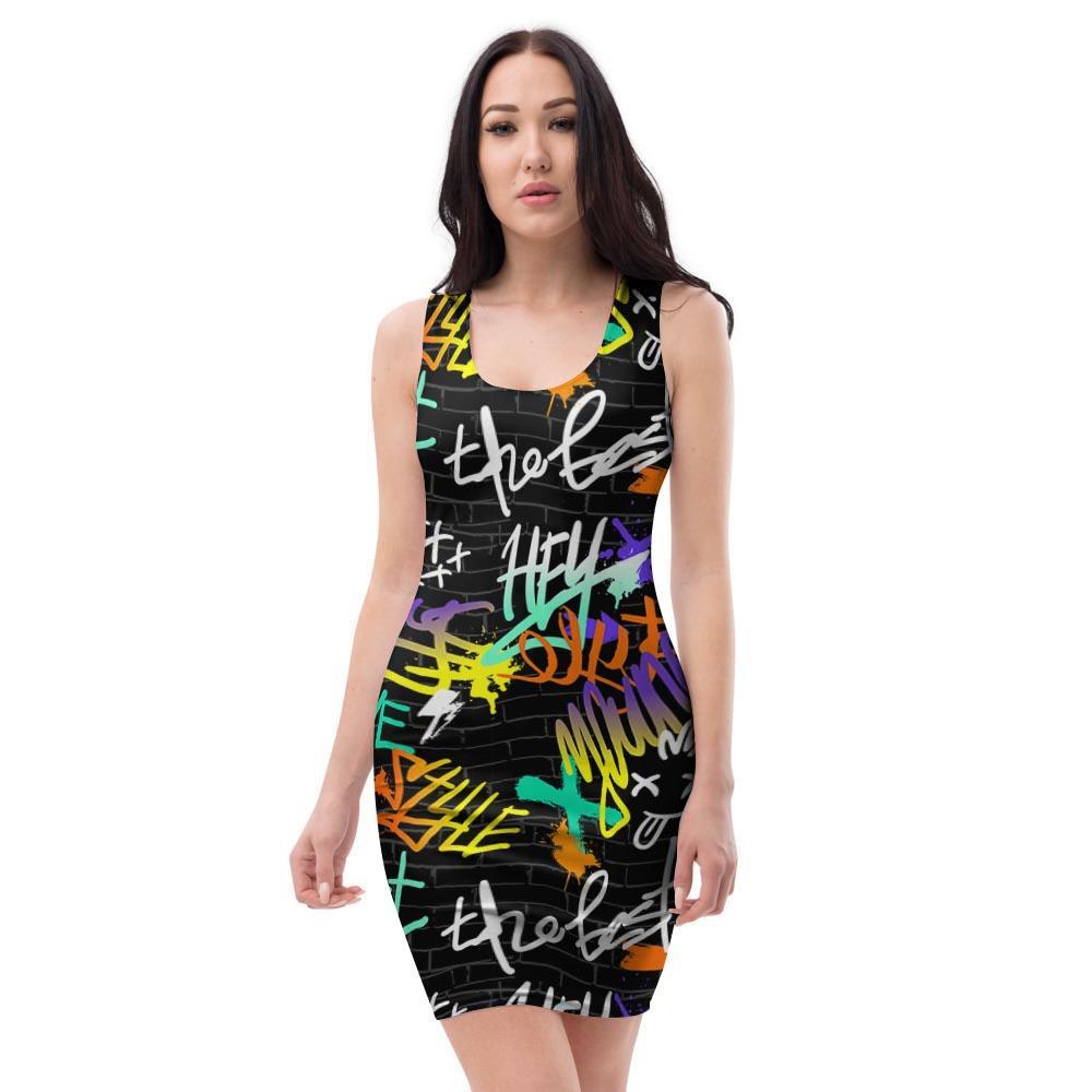 Urban Graffiti Print Bodycon Dress-grizzshop